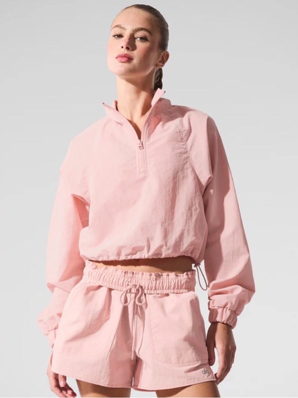 Alo Pink Quartz Cropped 1/4 Zip Alumni Pullover